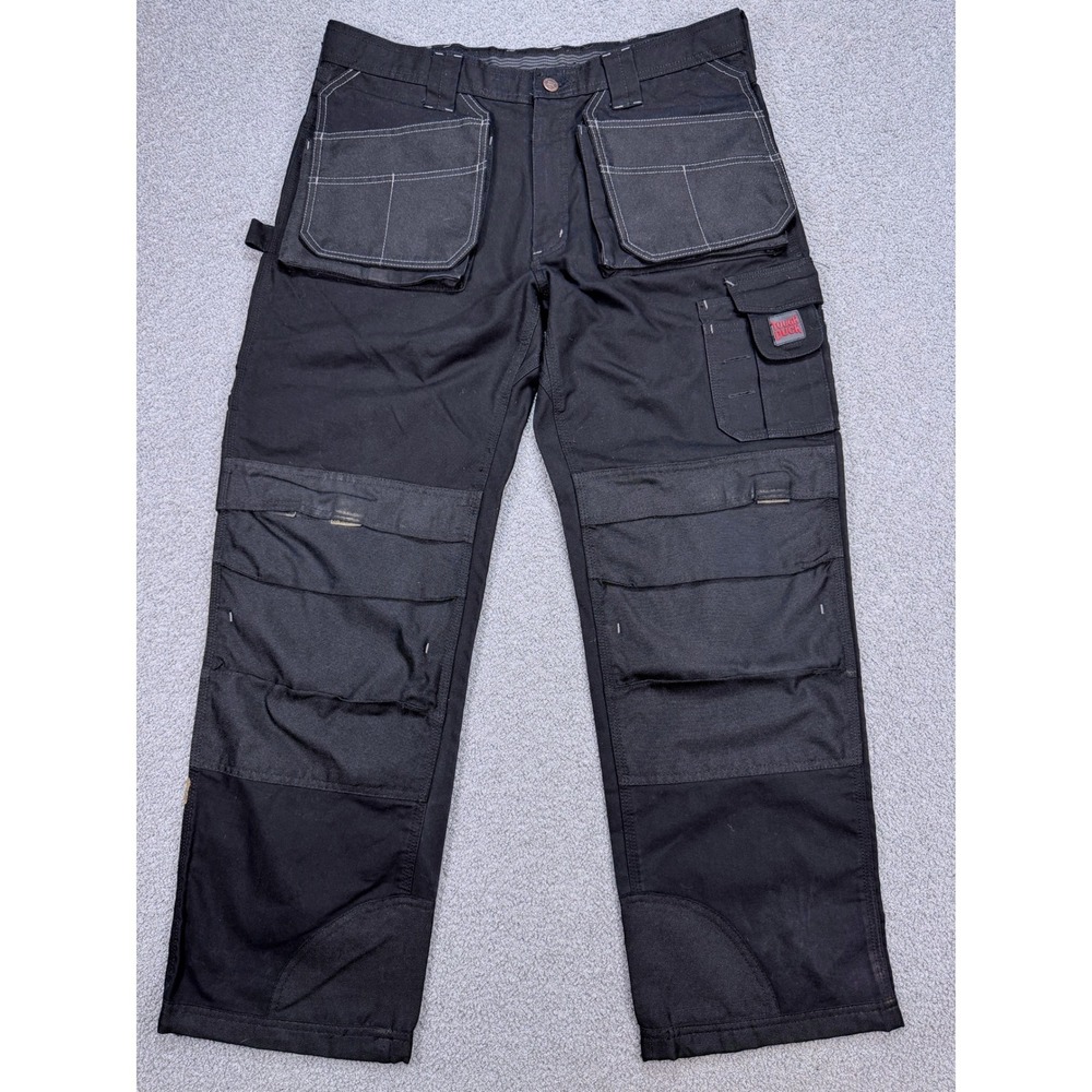 Tough Duck Carpenter Pants Men's 34x29 Black Cargo Double Knee Workwear Tactical